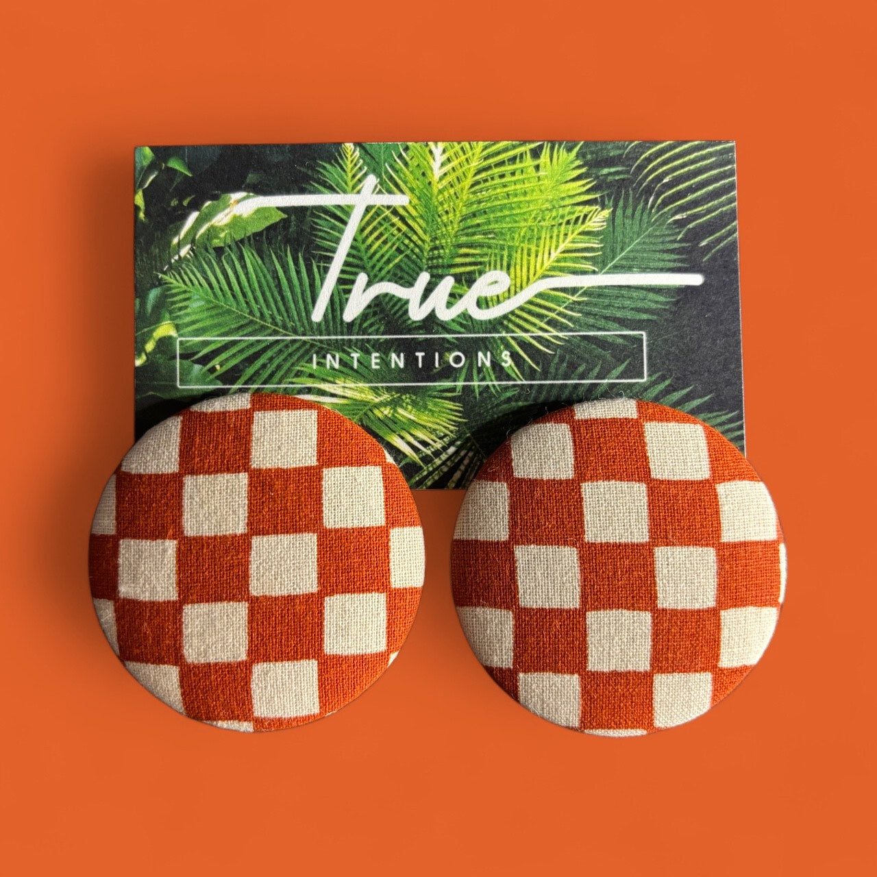 White and Orange Checkered Earrings