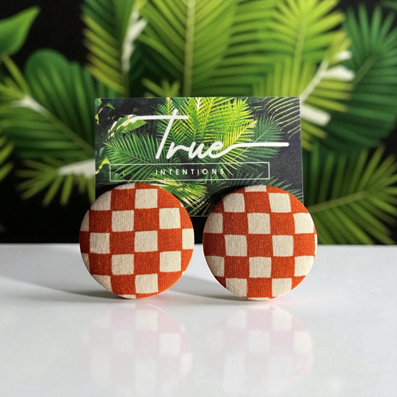 White and Orange Checkered Earrings